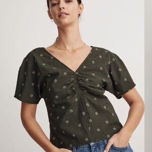 Madewell Forest Green Floral Voile Puff Sleeve Top Size 2